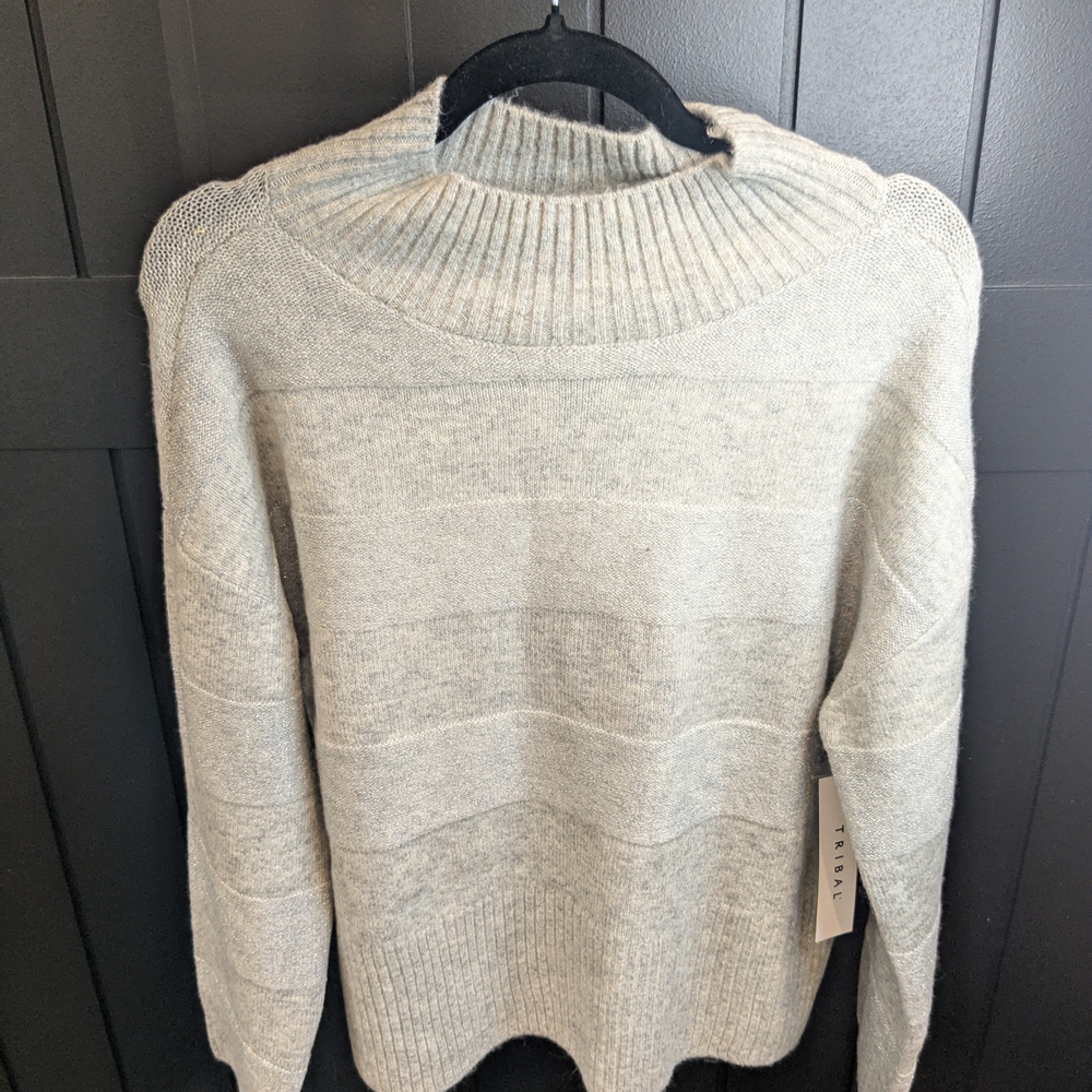 Tribal Light Gray Cowl Neck Sweater